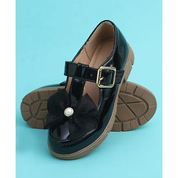 Pine Kids Buckle Closure Closed Toe Ballerina with Bow Applique - Black