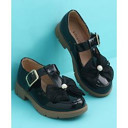 Pine Kids Buckle Closure Closed Toe Ballerina with Bow Applique - Black