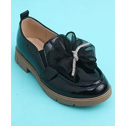 Pine Kids Slip On Closed Toe Ballerina with Bow Applique - Black