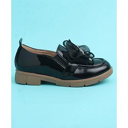 Pine Kids Slip On Closed Toe Ballerina with Bow Applique - Black