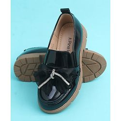 Pine Kids Slip On Closed Toe Ballerina with Bow Applique - Black