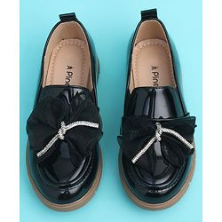 Pine Kids Slip On Closed Toe Ballerina with Bow Applique - Black
