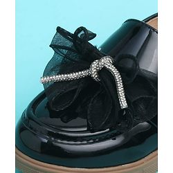 Pine Kids Slip On Closed Toe Ballerina with Bow Applique - Black
