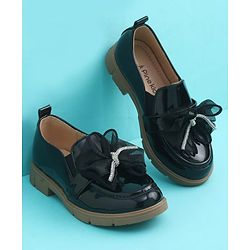 Pine Kids Slip On Closed Toe Ballerina with Bow Applique - Black