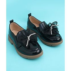 Pine Kids Slip On Closed Toe Ballerina with Bow Applique - Black