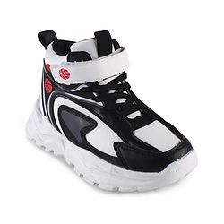 Pine Kids Sneaker Shoes With Velcro Closure & Basket Ball Print - White