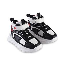 Pine Kids Sneaker Shoes With Velcro Closure & Basket Ball Print - White