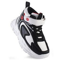 Pine Kids Sneaker Shoes With Velcro Closure & Basket Ball Print - White