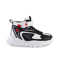 Pine Kids Sneaker Shoes With Velcro Closure & Basket Ball Print - White