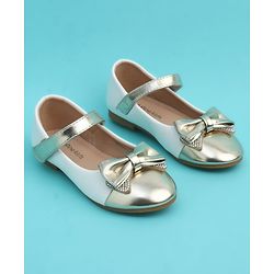 Pine Kids Velcro Closure Closed Toe Ballerina with Bow Applique - Golden