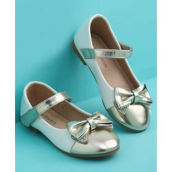 Pine Kids Velcro Closure Closed Toe Ballerina with Bow Applique - Golden