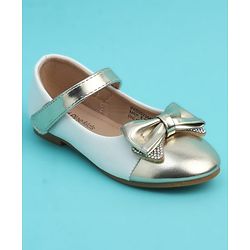 Pine Kids Velcro Closure Closed Toe Ballerina with Bow Applique - Golden