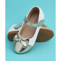 Pine Kids Velcro Closure Closed Toe Ballerina with Bow Applique - Golden