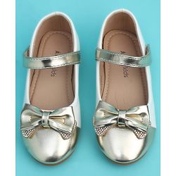 Pine Kids Velcro Closure Closed Toe Ballerina with Bow Applique - Golden