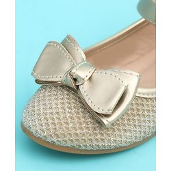 Pine Kids Velcro Closure Closed Toe Ballerina with Bow Applique - Golden