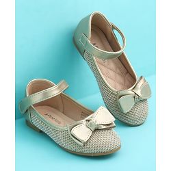 Pine Kids Velcro Closure Closed Toe Ballerina with Bow Applique - Golden