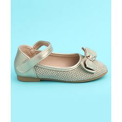 Pine Kids Velcro Closure Closed Toe Ballerina with Bow Applique - Golden