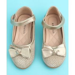 Pine Kids Velcro Closure Closed Toe Ballerina with Bow Applique - Golden