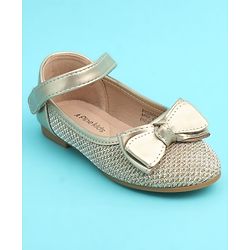 Pine Kids Velcro Closure Closed Toe Ballerina with Bow Applique - Golden