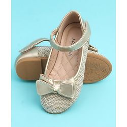 Pine Kids Velcro Closure Closed Toe Ballerina with Bow Applique - Golden