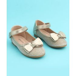 Pine Kids Velcro Closure Closed Toe Ballerina with Bow Applique - Golden