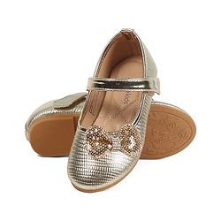 Pine Kids Velcro Closure Ballerina With Bow Applique - Golden
