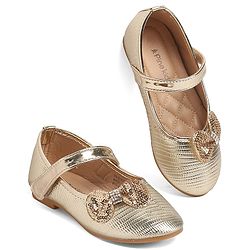 Pine Kids Velcro Closure Ballerina With Bow Applique - Golden