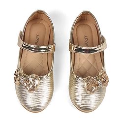 Pine Kids Velcro Closure Ballerina With Bow Applique - Golden