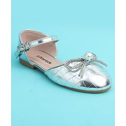 Pine Kids Buckle Closure Closed Toe Ballerina with Bow Applique - Silver