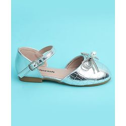 Pine Kids Buckle Closure Closed Toe Ballerina with Bow Applique - Silver