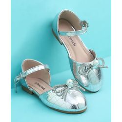 Pine Kids Buckle Closure Closed Toe Ballerina with Bow Applique - Silver