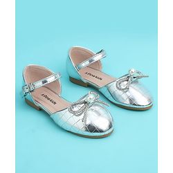 Pine Kids Buckle Closure Closed Toe Ballerina with Bow Applique - Silver