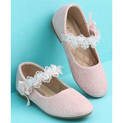 Pine Kids Velcro Closure Closed Toe Ballerina with Embroidery - Pink