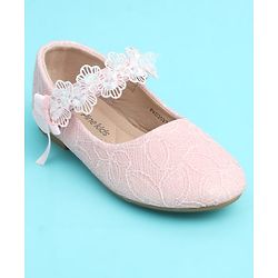 Pine Kids Velcro Closure Closed Toe Ballerina with Embroidery - Pink