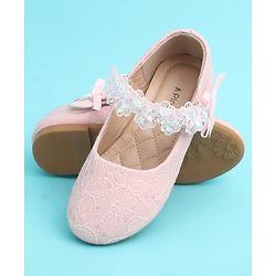 Pine Kids Velcro Closure Closed Toe Ballerina with Embroidery - Pink