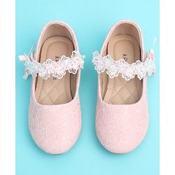 Pine Kids Velcro Closure Closed Toe Ballerina with Embroidery - Pink