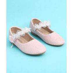 Pine Kids Velcro Closure Closed Toe Ballerina with Embroidery - Pink