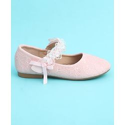 Pine Kids Velcro Closure Closed Toe Ballerina with Embroidery - Pink