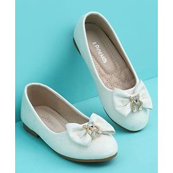 Pine Kids Slip On Closed Toe Ballerina with Bow Applique - White