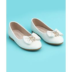 Pine Kids Slip On Closed Toe Ballerina with Bow Applique - White