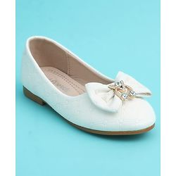 Pine Kids Slip On Closed Toe Ballerina with Bow Applique - White