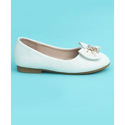 Pine Kids Slip On Closed Toe Ballerina with Bow Applique - White