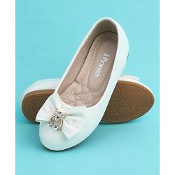 Pine Kids Slip On Closed Toe Ballerina with Bow Applique - White