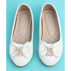 Pine Kids Slip On Closed Toe Ballerina with Bow Applique - White