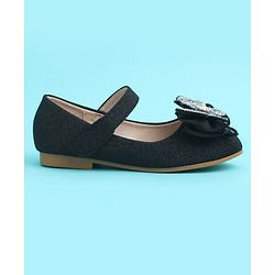 Pine Kids Velcro Closure Closed Toe Ballerina with Bow Applique - Black
