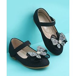 Pine Kids Velcro Closure Closed Toe Ballerina with Bow Applique - Black