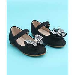 Pine Kids Velcro Closure Closed Toe Ballerina with Bow Applique - Black