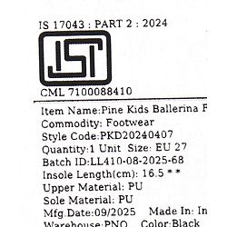 Pine Kids Velcro Closure Closed Toe Ballerina with Bow Applique - Black