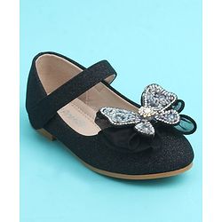 Pine Kids Velcro Closure Closed Toe Ballerina with Bow Applique - Black