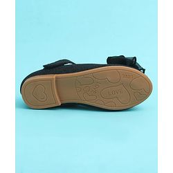 Pine Kids Velcro Closure Closed Toe Ballerina with Bow Applique - Black